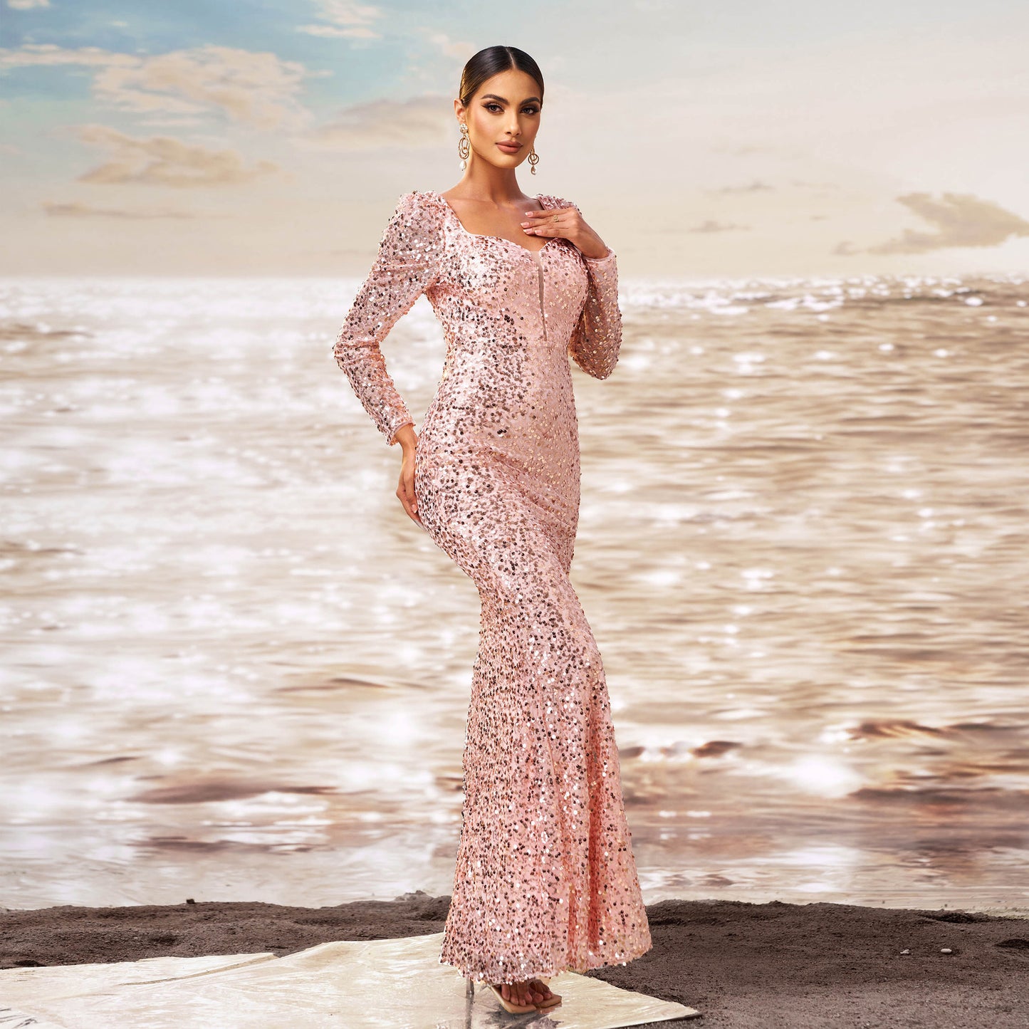 LAURIE - Sequined Sheath Fishtail Evening Dress