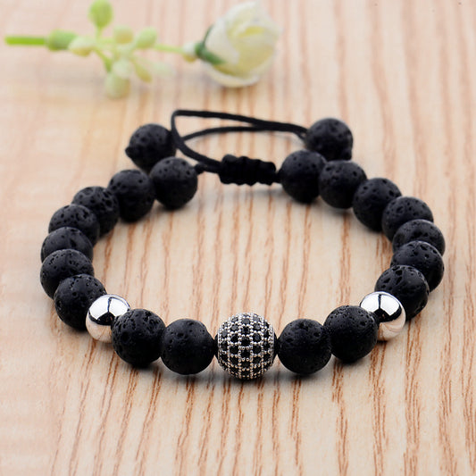 BRACELET - CZ Zircon Pave Lava Weaving Beads for Men
