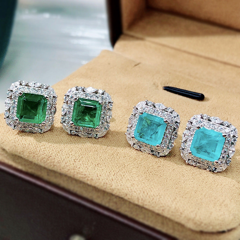 EARRINGS -  Simulation Emerald Inlaid With Diamond Earrings