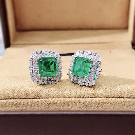 EARRINGS -  Simulation Emerald Inlaid With Diamond Earrings