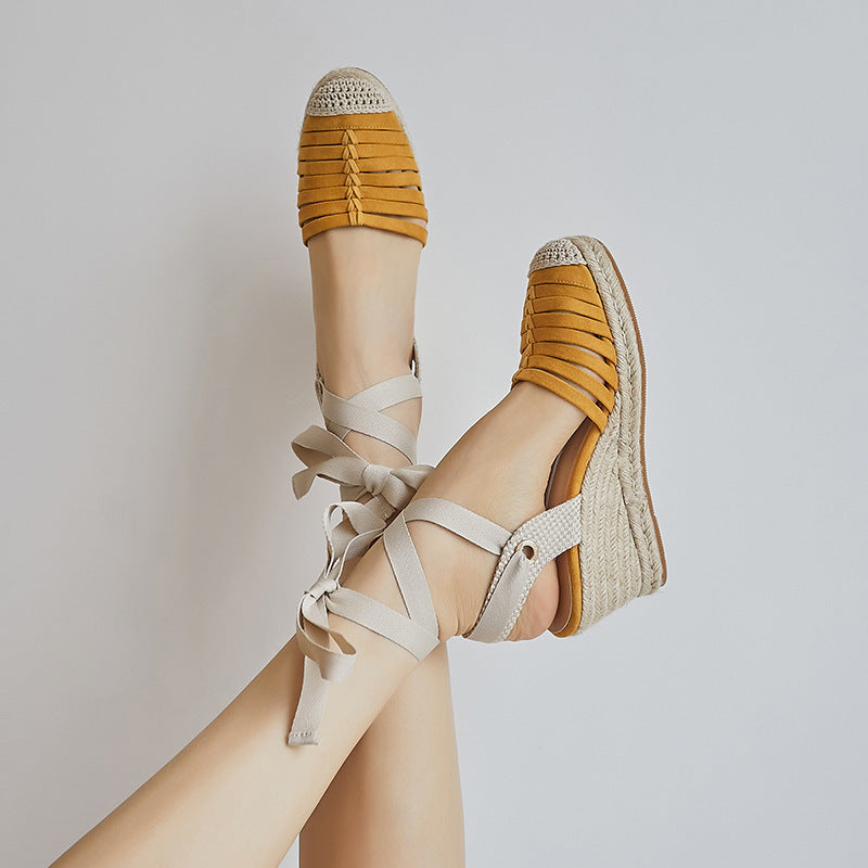 Platform Wrapped Ribbon Sandals
