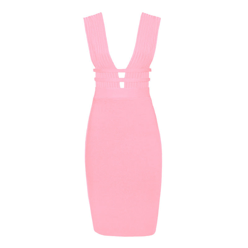 CHELSEA -  Deep Plunge V Neck Bandage Dress