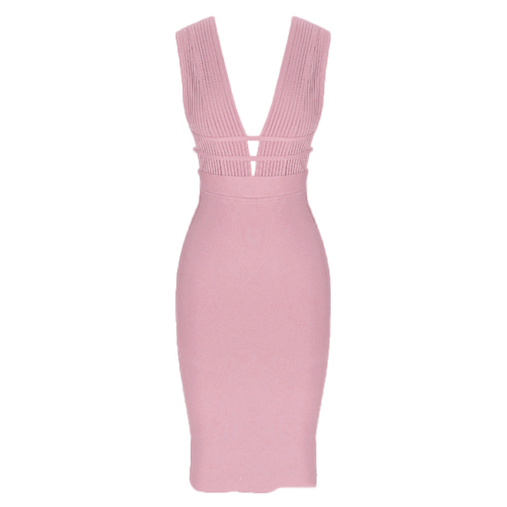 CHELSEA -  Deep Plunge V Neck Bandage Dress