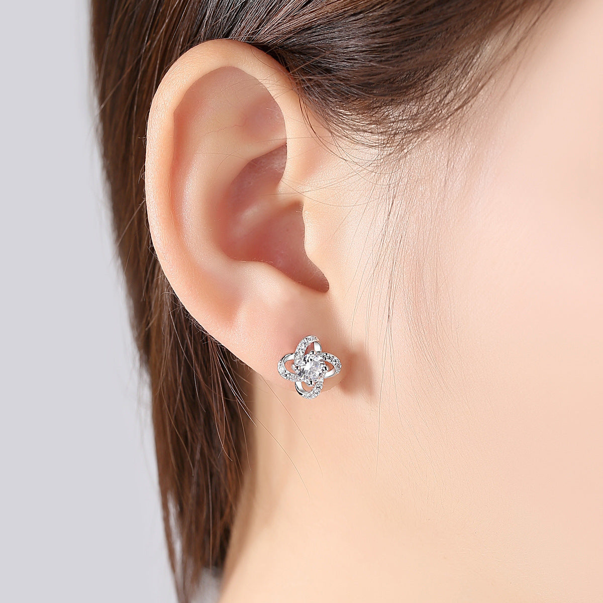 EARRINGS - S925 Sterling Silver Stud Zircon Four-leaf Clover