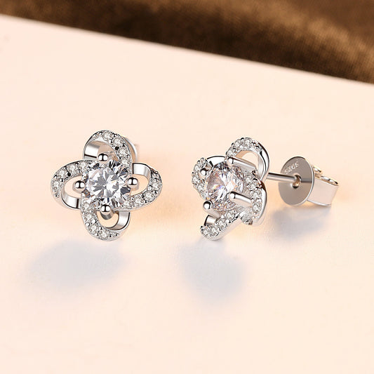 EARRINGS - S925 Sterling Silver Stud Zircon Four-leaf Clover