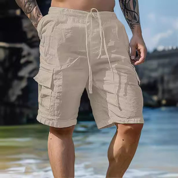 Cotton Linen Drawstring Elastic Waist Breathable Beach Shorts