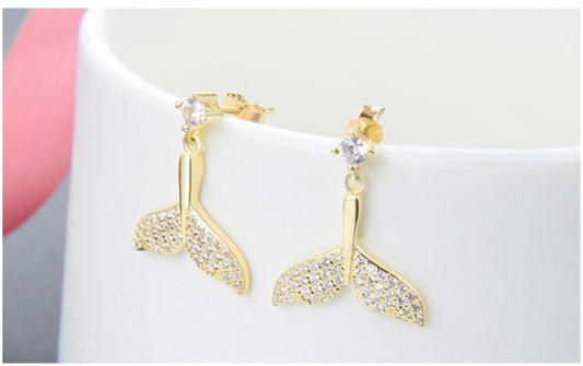 EARRINGS -  S925 Sterling Silver Fishtail Stud