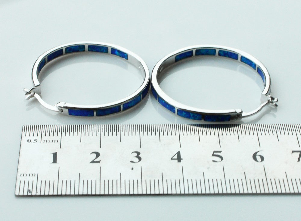 EARRINGS - Blue and White Fire Opal Hoops