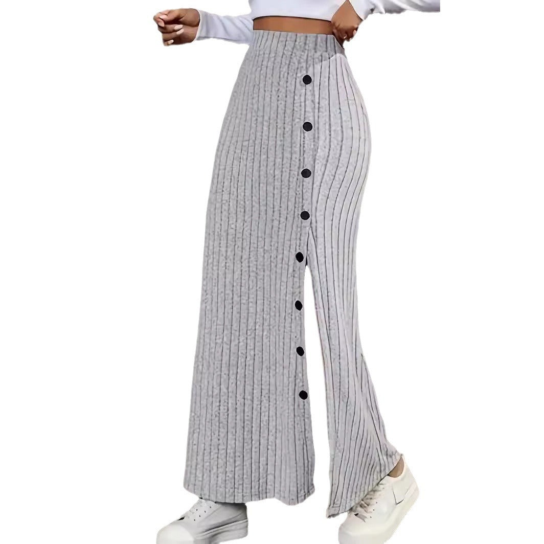 Knitted Sunken Stripe Slit Fastener Sheath Skirt