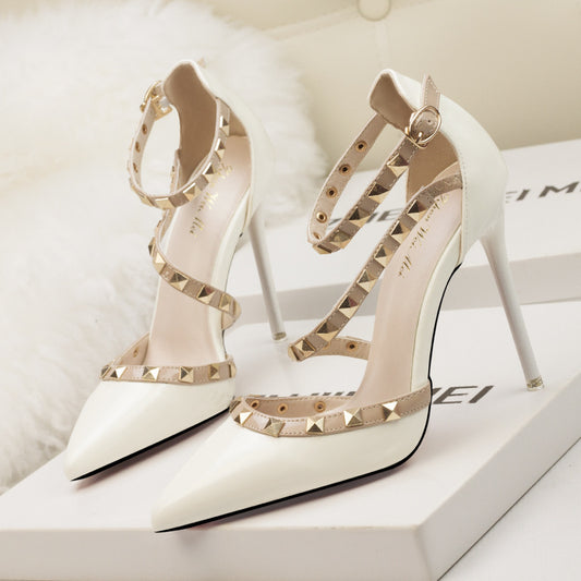 Chic Rivet Pointed High Heels