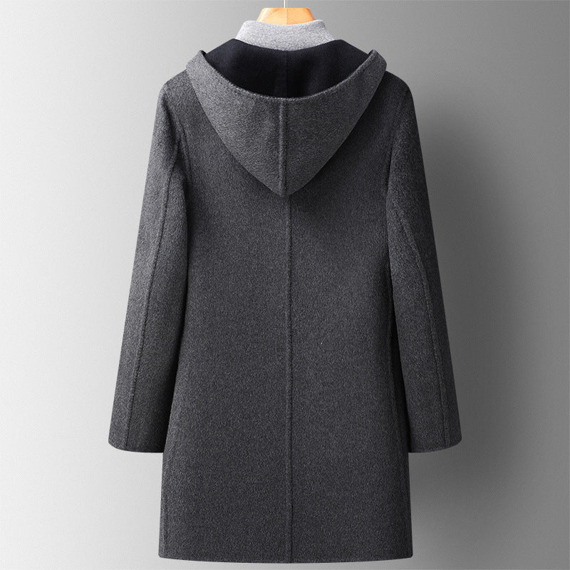 Fall Winter Hooded Double-sided Wear Wool Overcoat Mid-length
