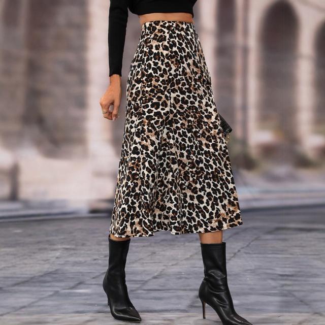 A- Line Leopard High Waist Midi Skirt