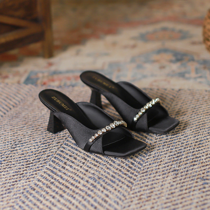 French Square Open Toe High Heels