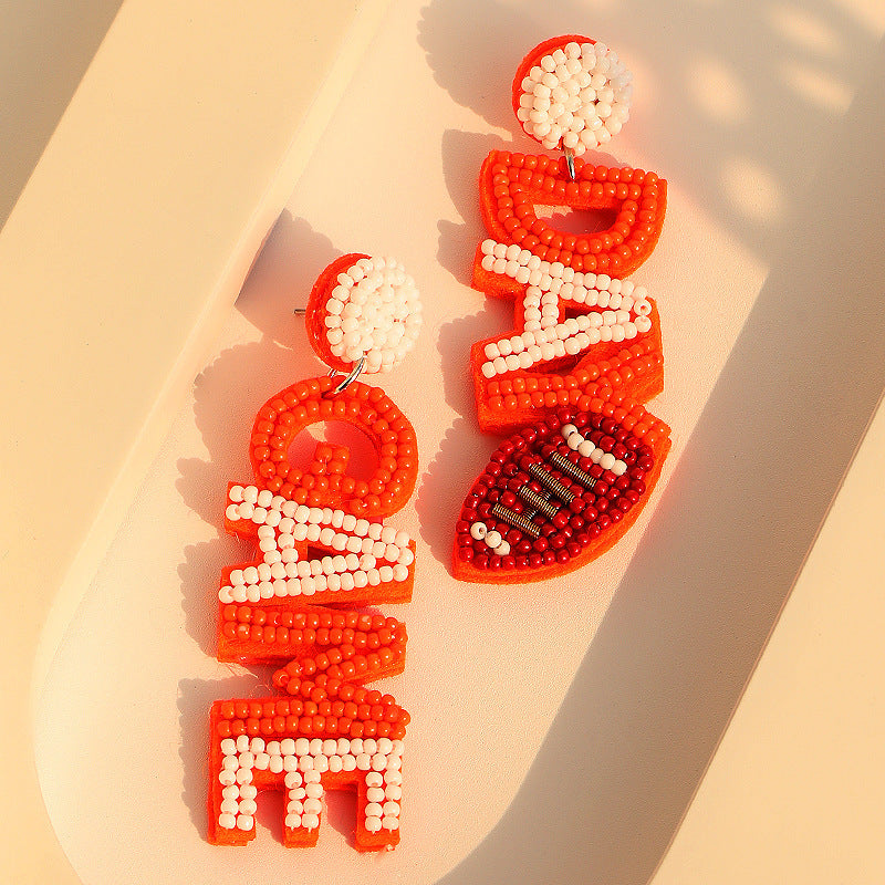 EARRINGS - Fashion Letter Rugby Creative All-match Sports Style Handmade Bead Eardrop
