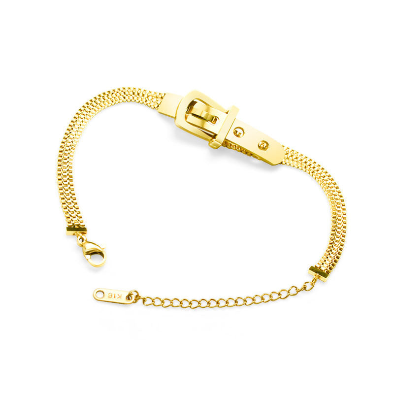 BRACELET - Stainless Steel Belt Shape Strap Charm Gold Bangle