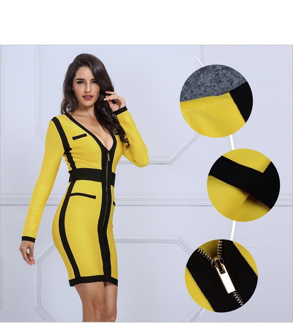 CAROLINE - Pencil Skirt Deep V-neck Dress