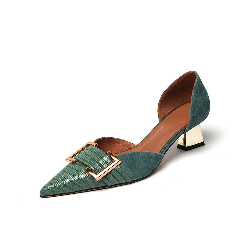 Lizard Pattern Square Buckle High Heels