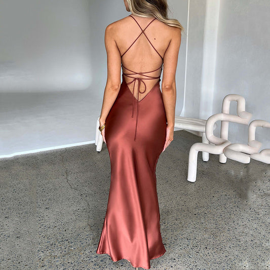 GIA - Satin Dress Backless Lace-up