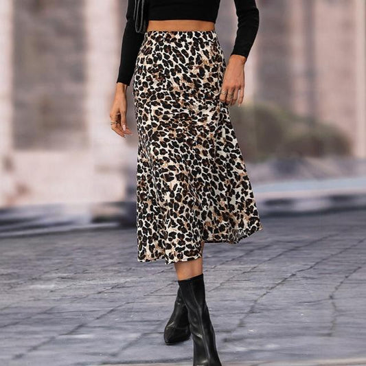 A- Line Leopard High Waist Midi Skirt