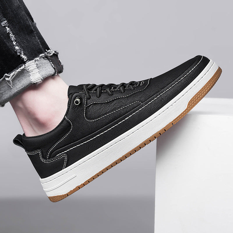 Men's Cowhide Board Shoes Thick Bottom Trendy Flat Handmade Sewing