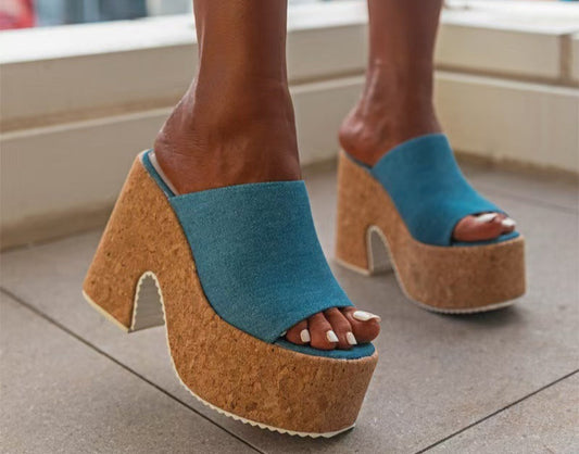 Blue Platform Slippers