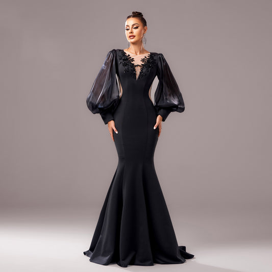 ADELIA -  Banquet Appliqué Sheath Fishtail Dress