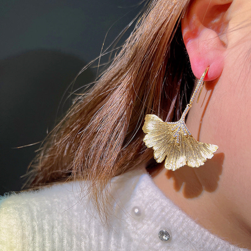 EARRINGS - Hyperbolic Personality Asymmetrical Gold Ginkgo