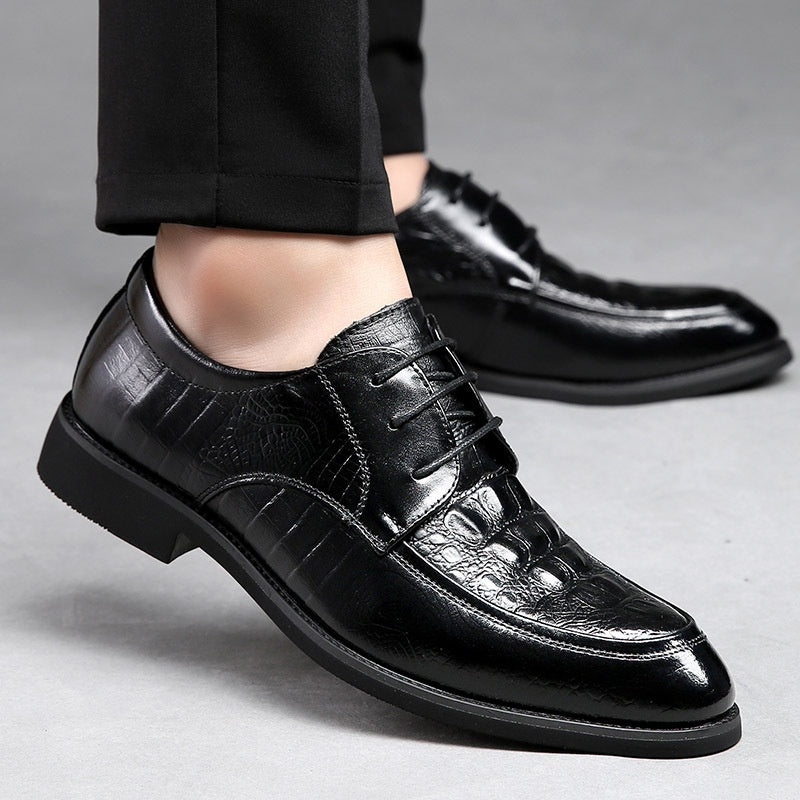 Men's Cowhide Pointed Breathable Business Formal Wear Leather Shoes