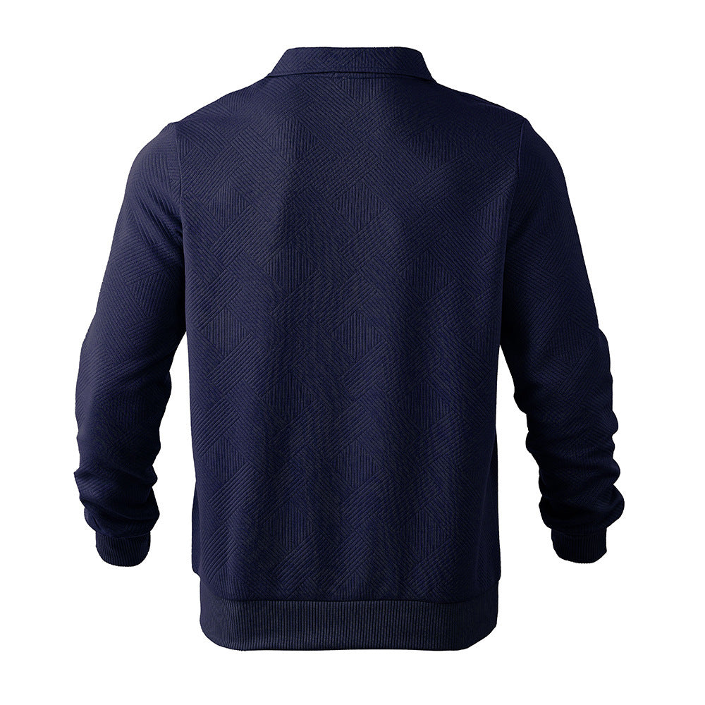 Lapel Jacquard Half-zipper Sweatshirt Solid Color Long-sleeved