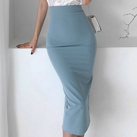 Classic Solid Color Casual High Waist Hip Hugging Long Skirt