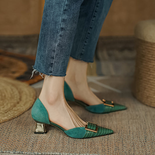 Lizard Pattern Square Buckle High Heels