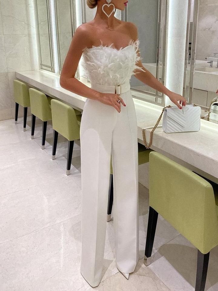 NAOMI - Feather Tube Top Jumpsuit