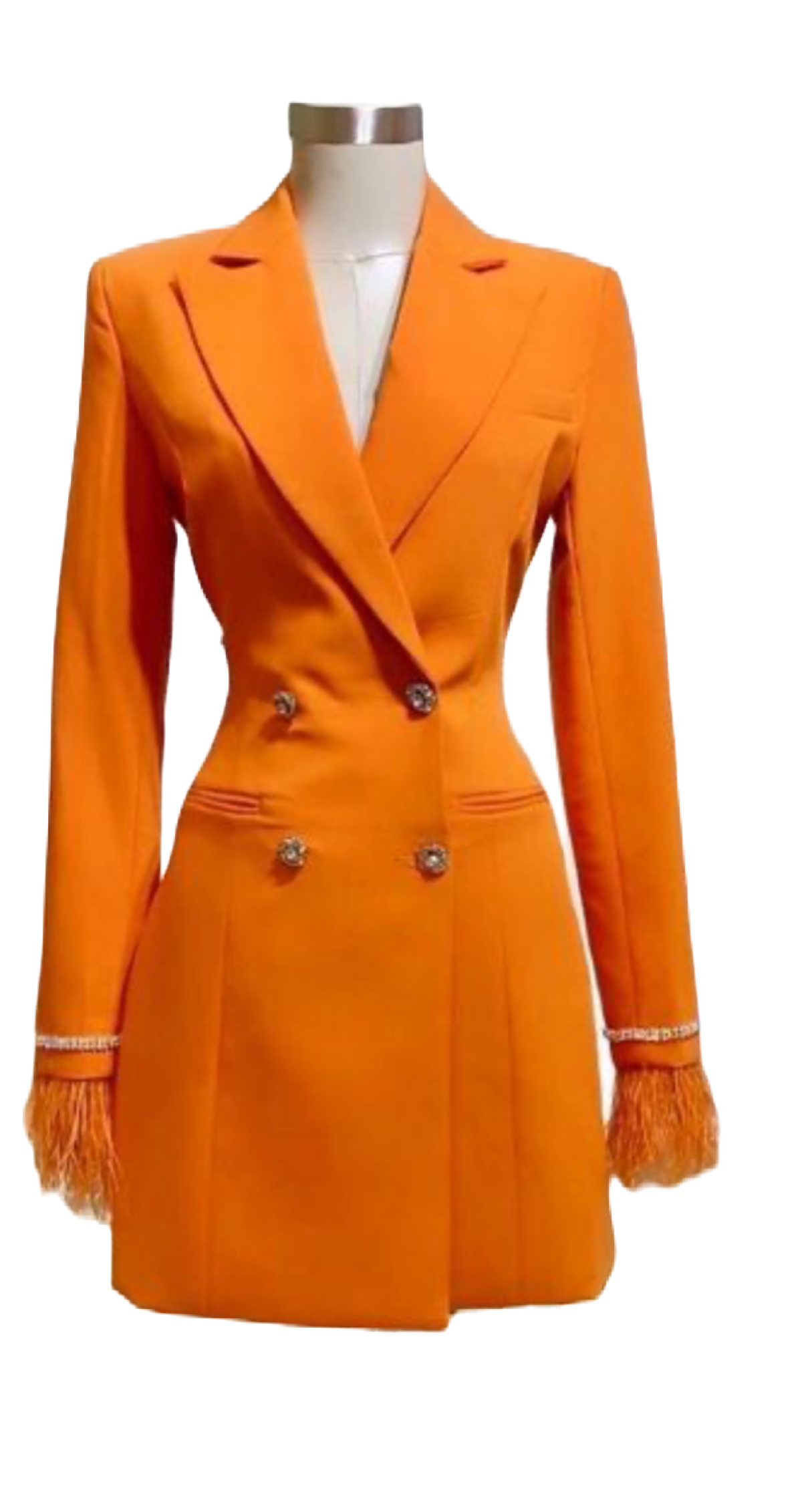 CARLY - Open Back Breasted Button Cuff Feather Blazer Dress