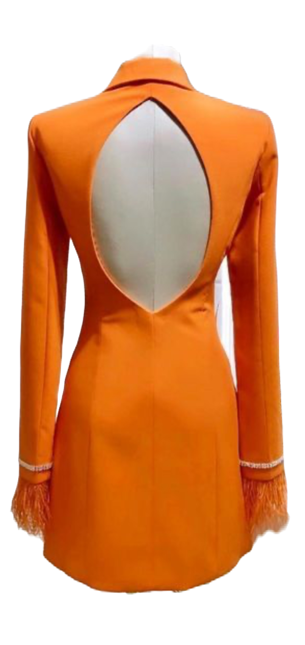 CARLY - Open Back Breasted Button Cuff Feather Blazer Dress