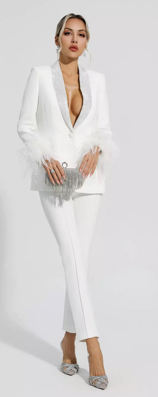 Feather Rhinestone Elegant Blazer