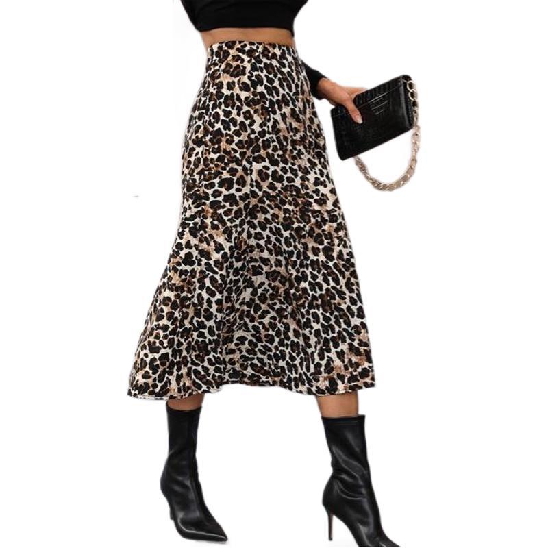 A- Line Leopard High Waist Midi Skirt