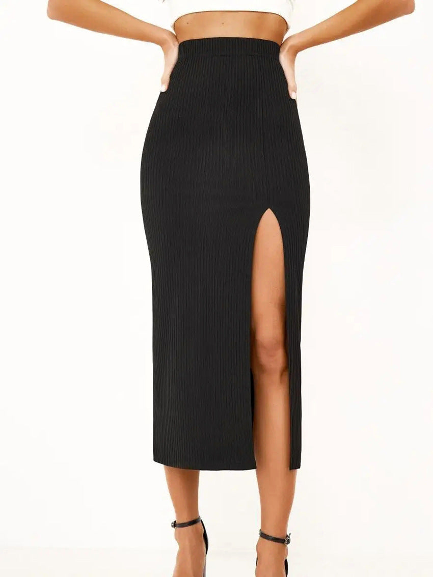 Black Straight Split Skirt