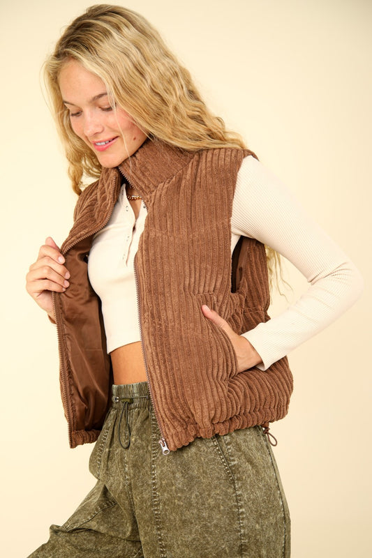 J Zip Up Padded Corduroy Puffer Vest