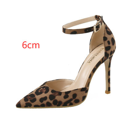 European Hollowed With Pointed Toe Stiletto Leopard Print