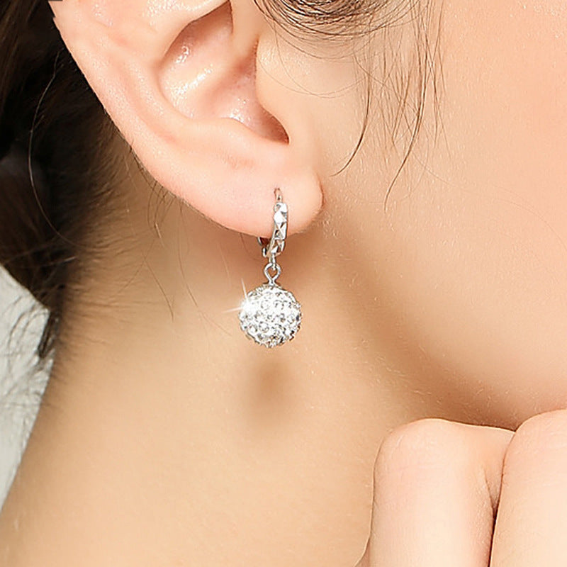 EARRINGS - S975 Silver Rhinestone White Crystal