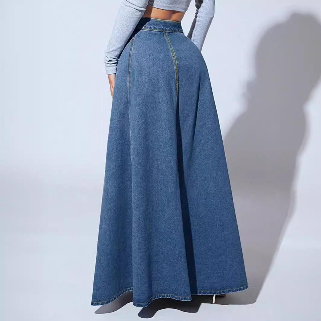 Retro Style Fashionable Single-breasted Denim Skirt