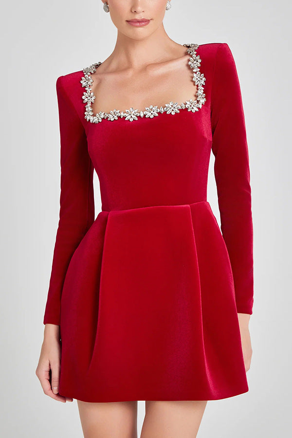 FRANCESCA - Elegant Square Neck Long-sleeved Dress