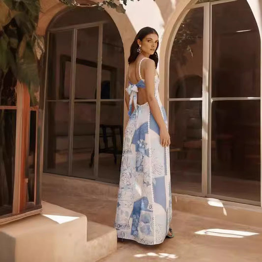 PAULA - Flower Print Backless Dress