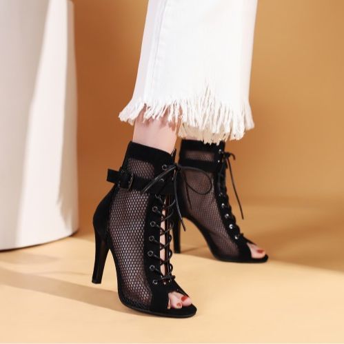 Chic Lace-Up Peep Toe Mesh Heels