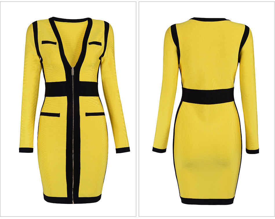 CAROLINE - Pencil Skirt Deep V-neck Dress