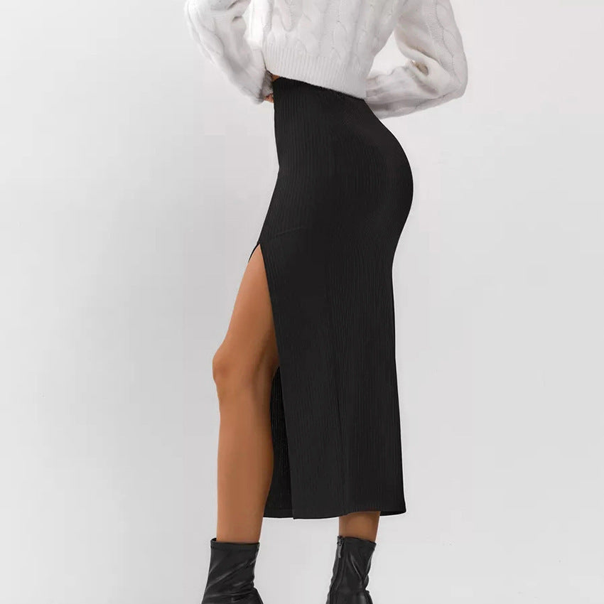 Black Straight Split Skirt