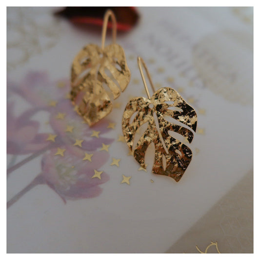 EARRINGS - Frosty Frosted Gold Leaf Stud