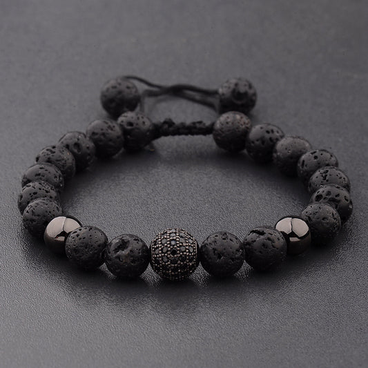 BRACELET - CZ Zircon Pave Lava Weaving Beads for Men