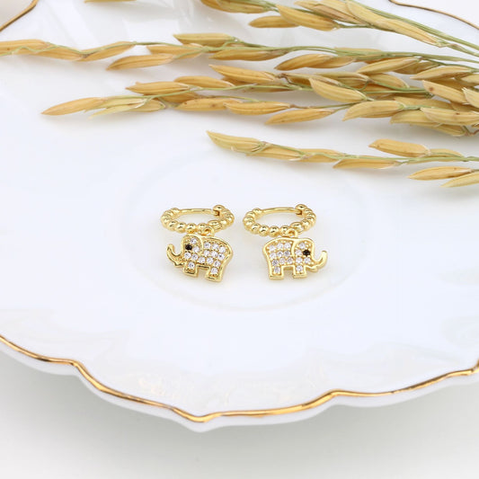EARRINGS - Sterling Silver Personality Elephant Inlaid Stone