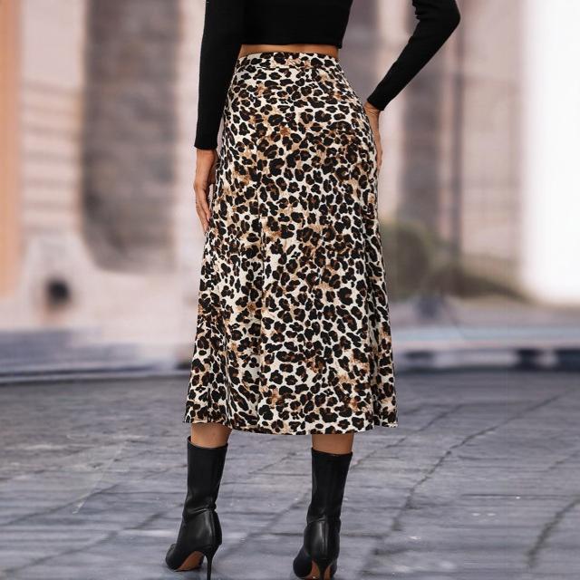 A- Line Leopard High Waist Midi Skirt
